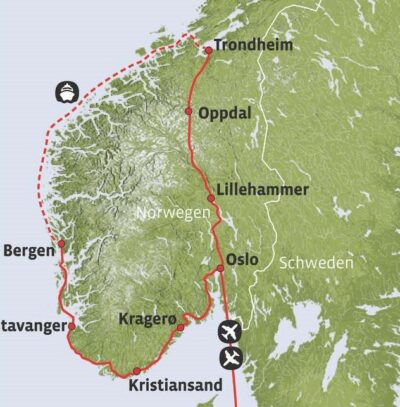 Südnorwegen Mietwagenrundreise Karte