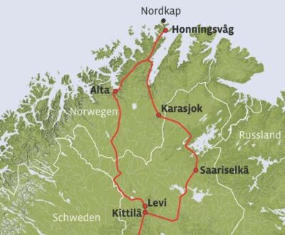 Karte Mietwagen-Rundreise Winter Finnland